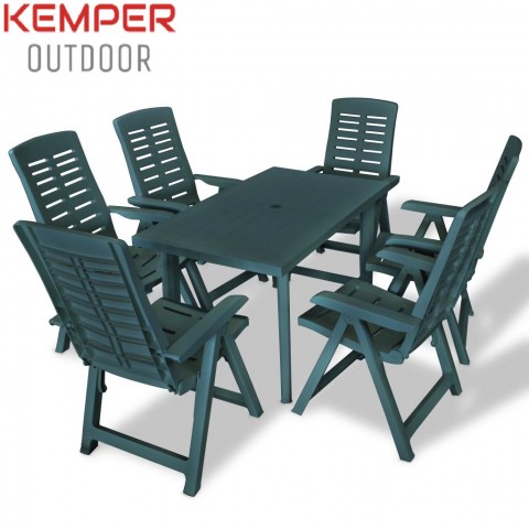 Groene kunststof tuinset tafel met 6 stoelen Kemper Outdoor