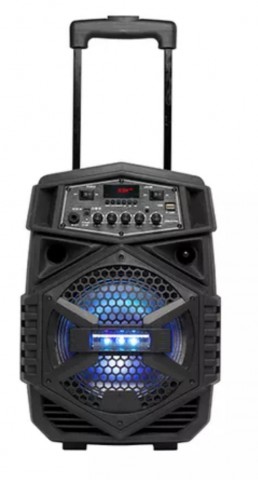 Trolley met speaker en karaokemicrofoon