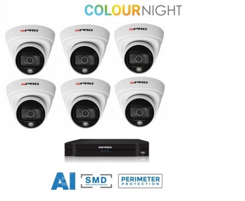 8 ch  recorder met SPRO 6 x 2MP IP-turret kleur nachtzicht camera