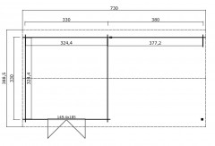 Tuinhuis-Blokhut Madita: 730 x 350 cm GEIMPREGNEERD.