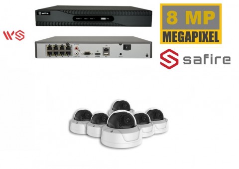 Safire Camerabewaking set met 6 x 8MP HD Dome camera
