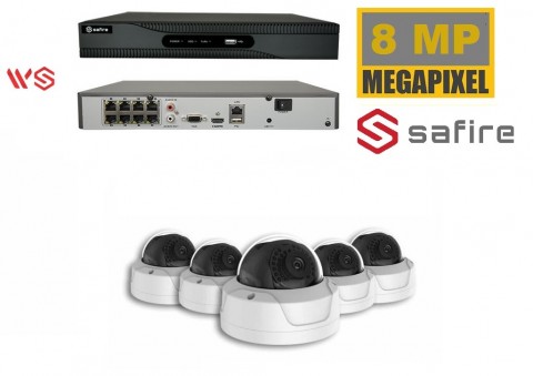 Safire Camerabewaking set met 5 x 8MP HD Dome camera