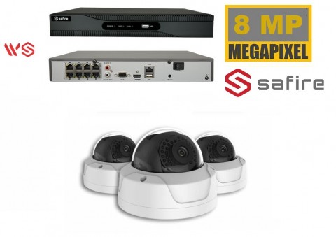 Safire Camerabewaking set met 3 x 8MP HD Dome camera