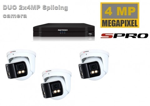 SPRO NVR 3TB met 3 dubbele 4MP full color camera met audio 