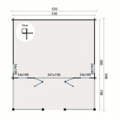 Tuinhuis-Blokhut Olaug met overkapping: 550x400+198cm