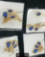 Casual Blue Green Gold diamond ketting en oorbellen Nieuw     