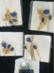 Casual Blue Green Gold diamond ketting en oorbellen Nieuw     