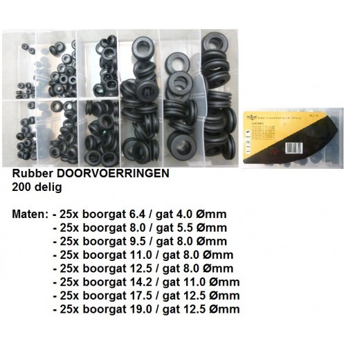 Assortiment Doorvoerrubbers   200 delig